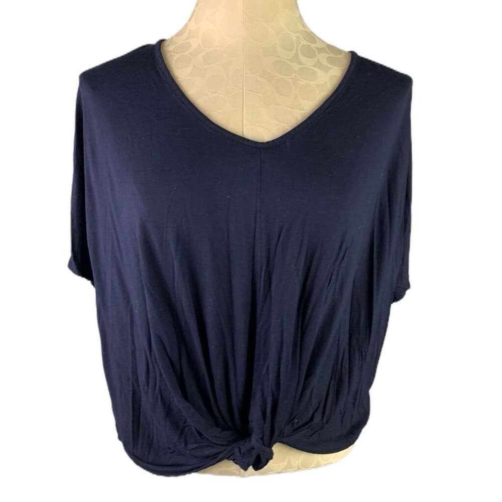 LOFT Navy Knot Front Short Sleeve Tee
